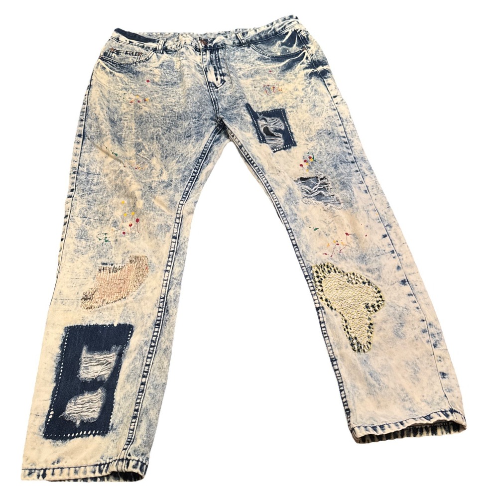 Men's‎ Acid Wash Distressed Jeans Size 42 Paint Splatter Patch Style